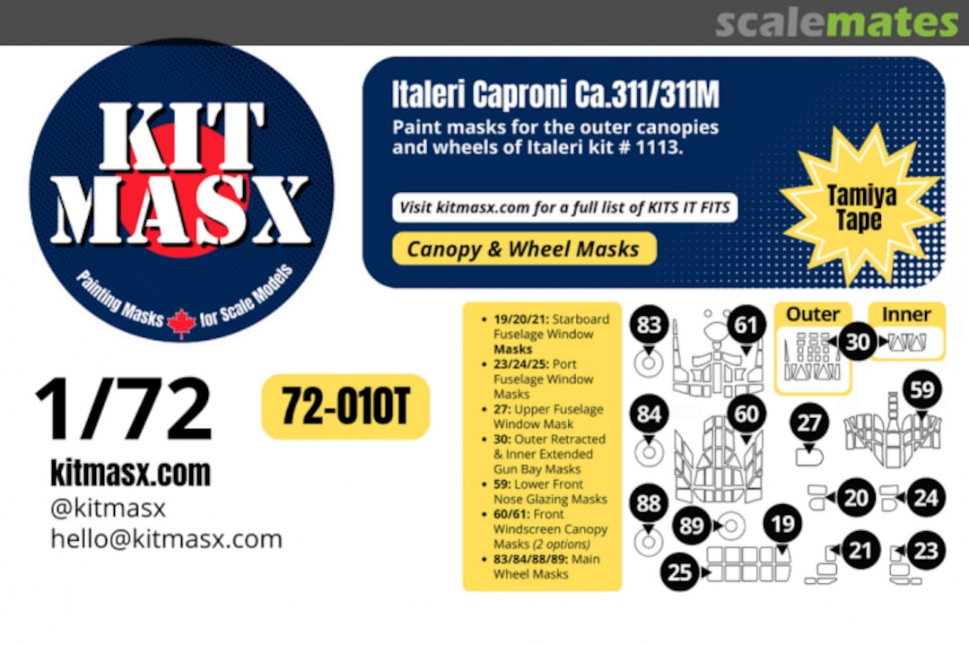 Boxart Caproni Ca.311/311M, canopy & wheel masks 72-010T Kit Masx Boxart Caproni Ca.311/311M, canopy & wheel masks 72-010T Kit Masx