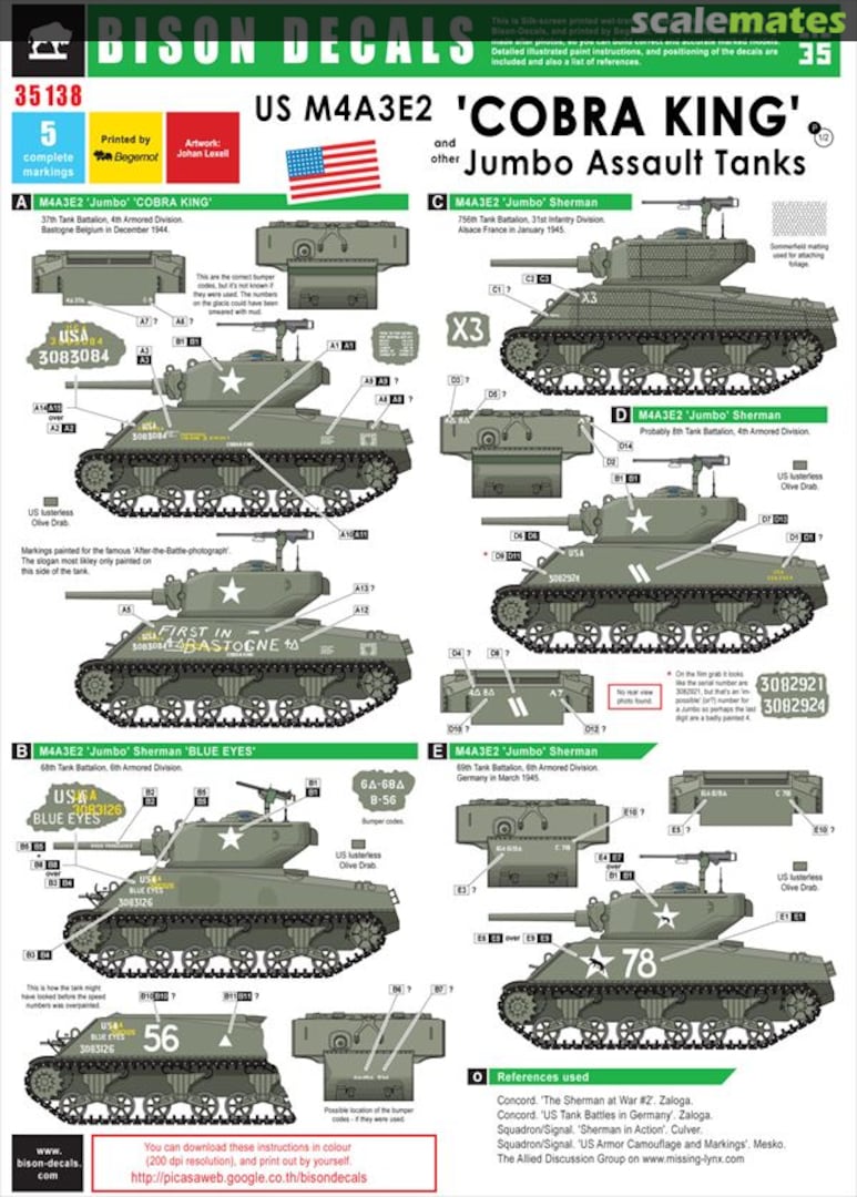 Boxart Cobra King and other M4A3E2 Jumbo Tanks 35138 Bison Decals Boxart Cobra King and other M4A3E2 Jumbo Tanks 35138 Bison Decals