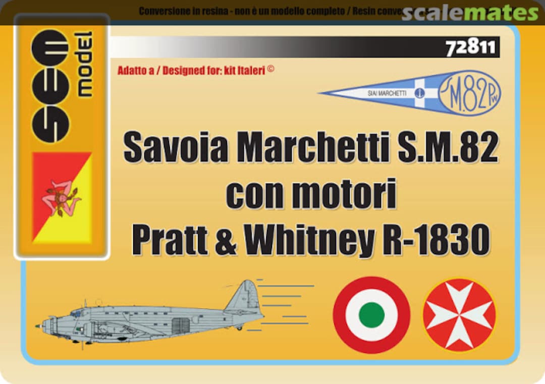 Boxart Savoia Marchetti S.M.82 con motori Pratt & Whitney R-1830 72811 Sem Model Boxart Savoia Marchetti S.M.82 con motori Pratt & Whitney R-1830 72811 Sem Model