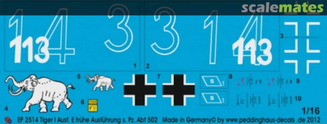 Boxart Tiger I Ausf E frühe Version s. Pz. Abt 502 EP 2514 Peddinghaus-Decals Boxart Tiger I Ausf E frühe Version s. Pz. Abt 502 EP 2514 Peddinghaus-Decals