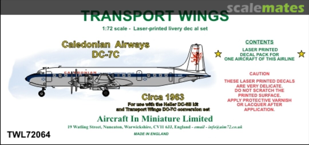 Boxart Caledonian Airways Douglas DC-7C (circa 1963) TWL72064 Aircraft In Miniature Ltd Boxart Caledonian Airways Douglas DC-7C (circa 1963) TWL72064 Aircraft In Miniature Ltd
