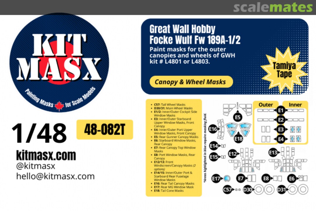 Boxart Focke-Wulf Fw 189A-1/2, canopy & wheel masks 48-082T Kit Masx Boxart Focke-Wulf Fw 189A-1/2, canopy & wheel masks 48-082T Kit Masx