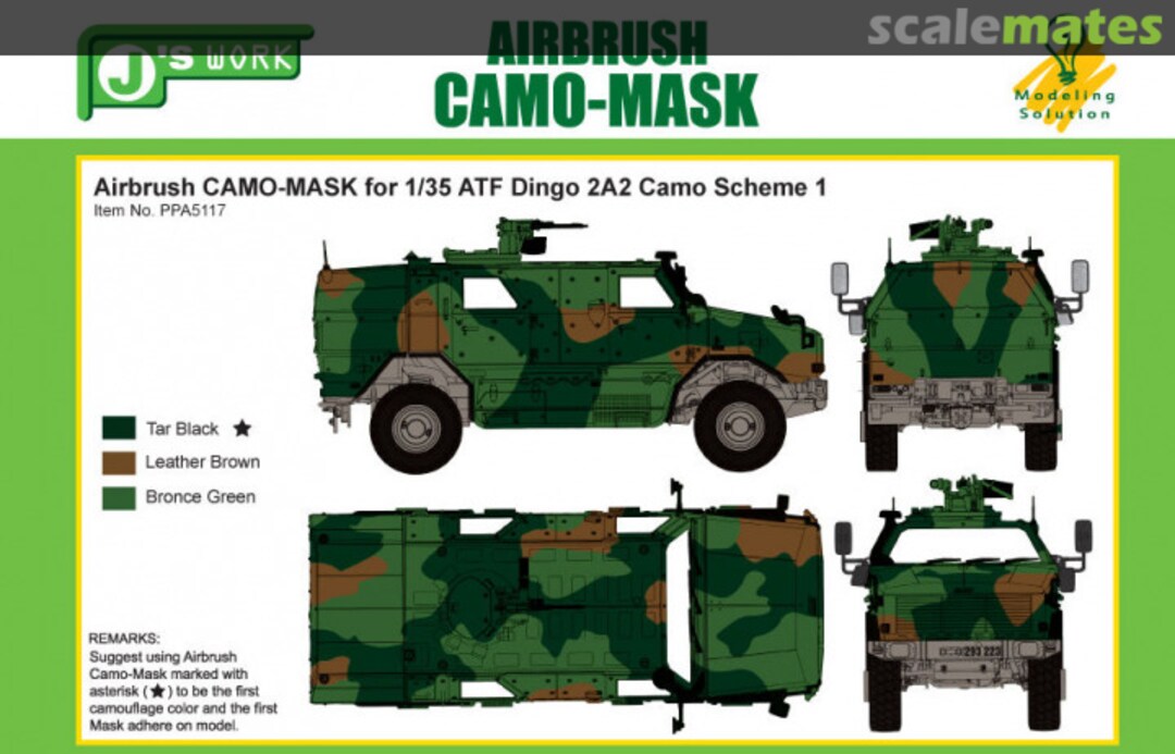 Boxart Airbrush Camo-Mask for ATF Dingo 2A2 Camo Scheme 1 PPA5117 J's Work Boxart Airbrush Camo-Mask for ATF Dingo 2A2 Camo Scheme 1 PPA5117 J's Work