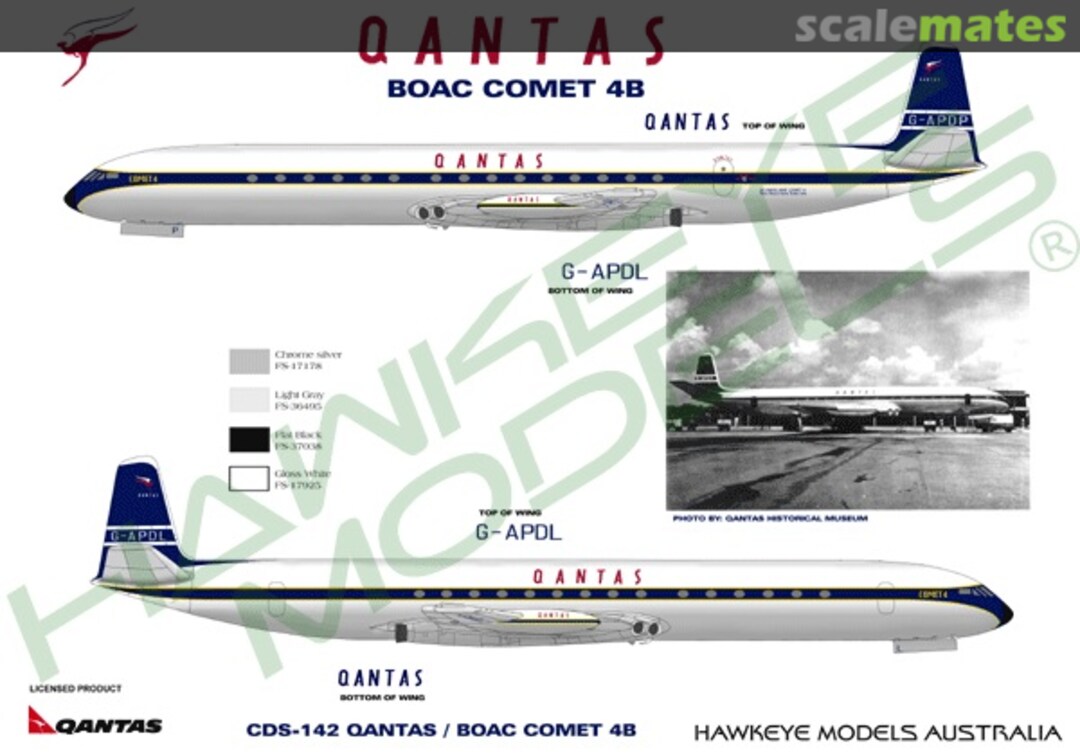Boxart QANTAS, De Havilland Comet 4B, leased from BOAC CDS-142 Hawkeye Models Boxart QANTAS, De Havilland Comet 4B, leased from BOAC CDS-142 Hawkeye Models