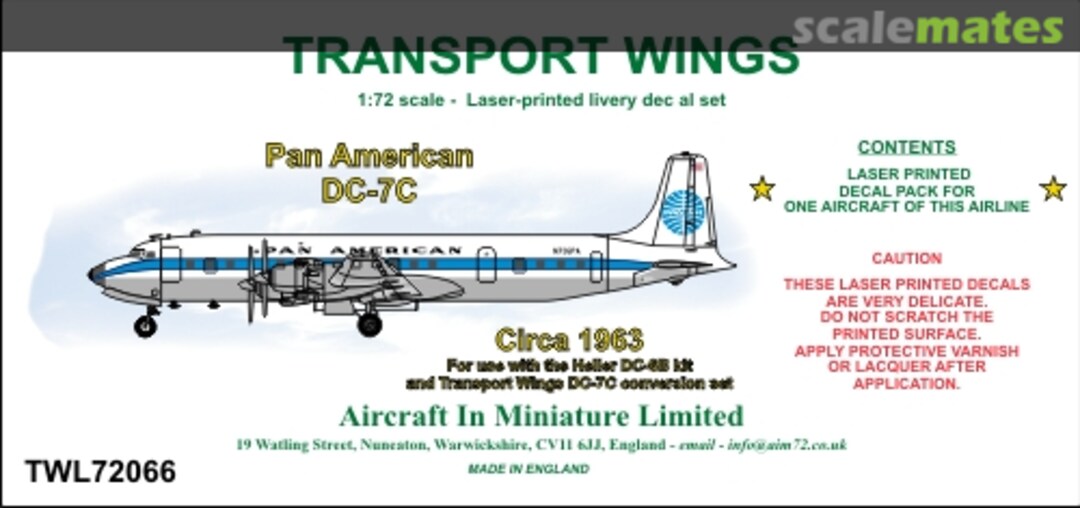 Boxart Pan American Douglas DC-7C (circa 1963) TWL72066 Aircraft In Miniature Ltd Boxart Pan American Douglas DC-7C (circa 1963) TWL72066 Aircraft In Miniature Ltd