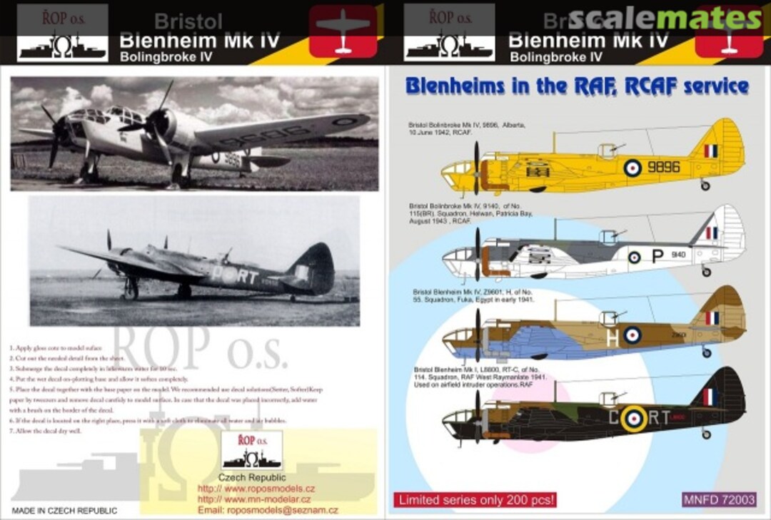 Boxart Blenheims in the RAF, RCAF service MNFD 72003 ROP o.s. Samek Models
