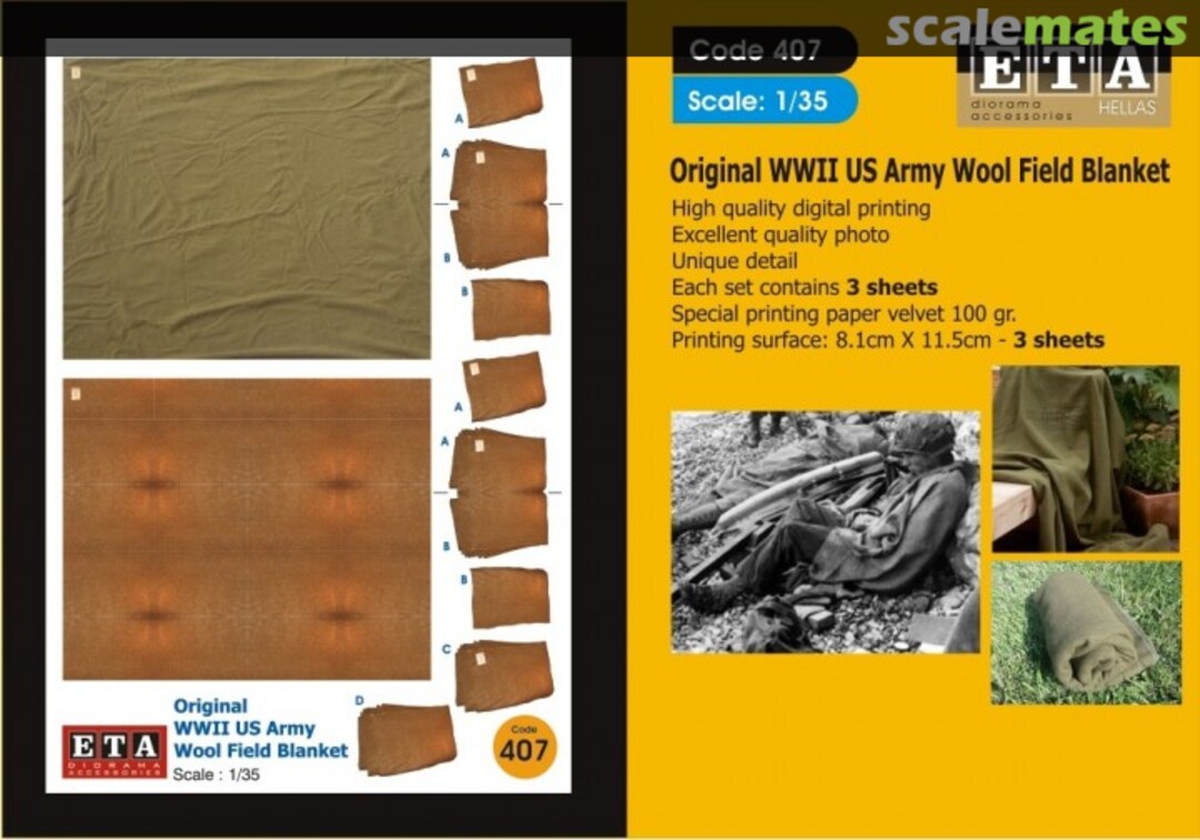 Boxart Original WW II US Army Wool Field Blanket 407 ETA Diorama Accessories