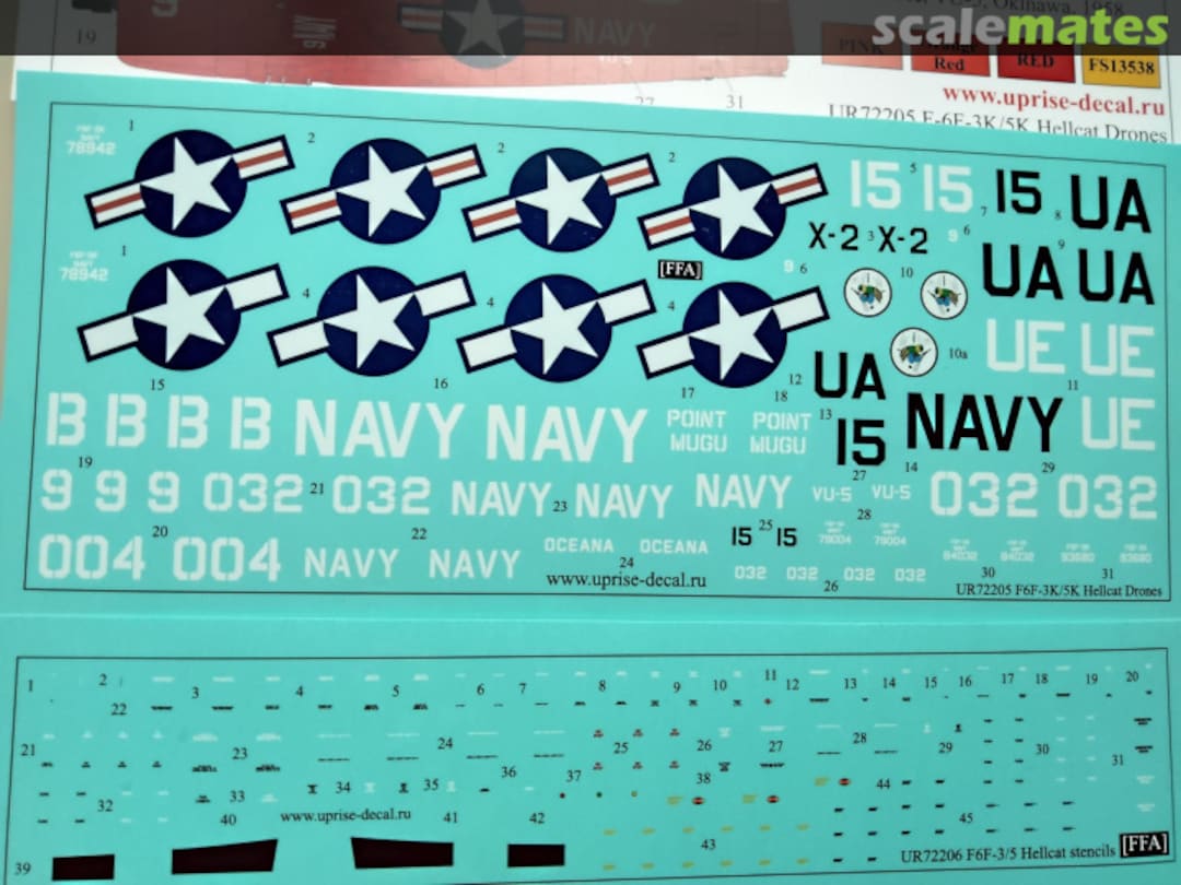 Contents F6F-3K/5K Hellcat Drones with stencils UR72205 UpRise Decal Contents F6F-3K/5K Hellcat Drones with stencils UR72205 UpRise Decal