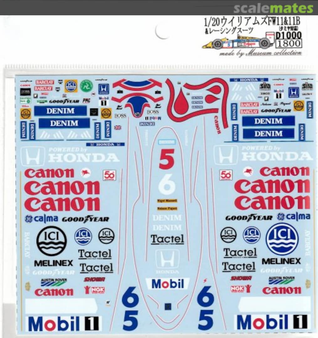 Boxart Williams FW11 & Racing Suit Decal D1000 Museum collection Boxart Williams FW11 & Racing Suit Decal D1000 Museum collection