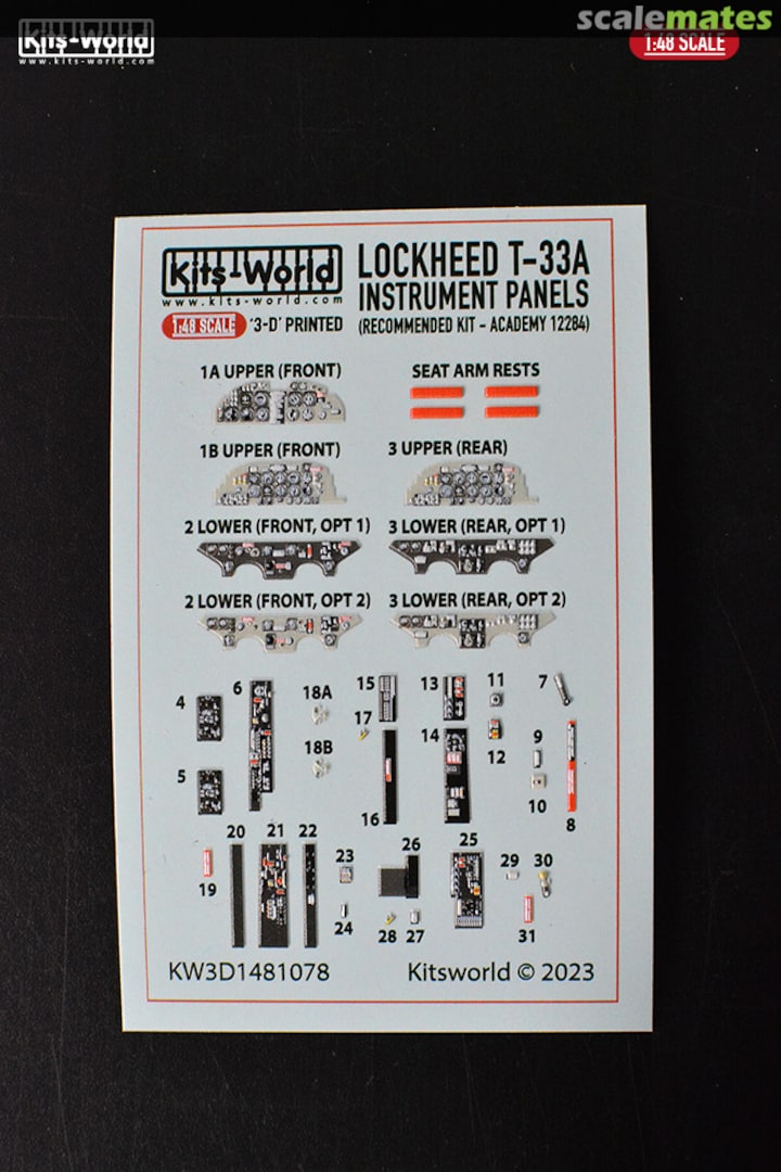 Boxart Lockheed T-33 - Instrument Panels KW3D1481078 Kits-World Boxart Lockheed T-33 - Instrument Panels KW3D1481078 Kits-World