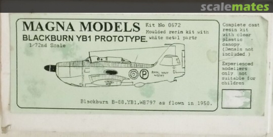 Boxart Blackburn YB1 Prototype 0672 Magna Models Boxart Blackburn YB1 Prototype 0672 Magna Models