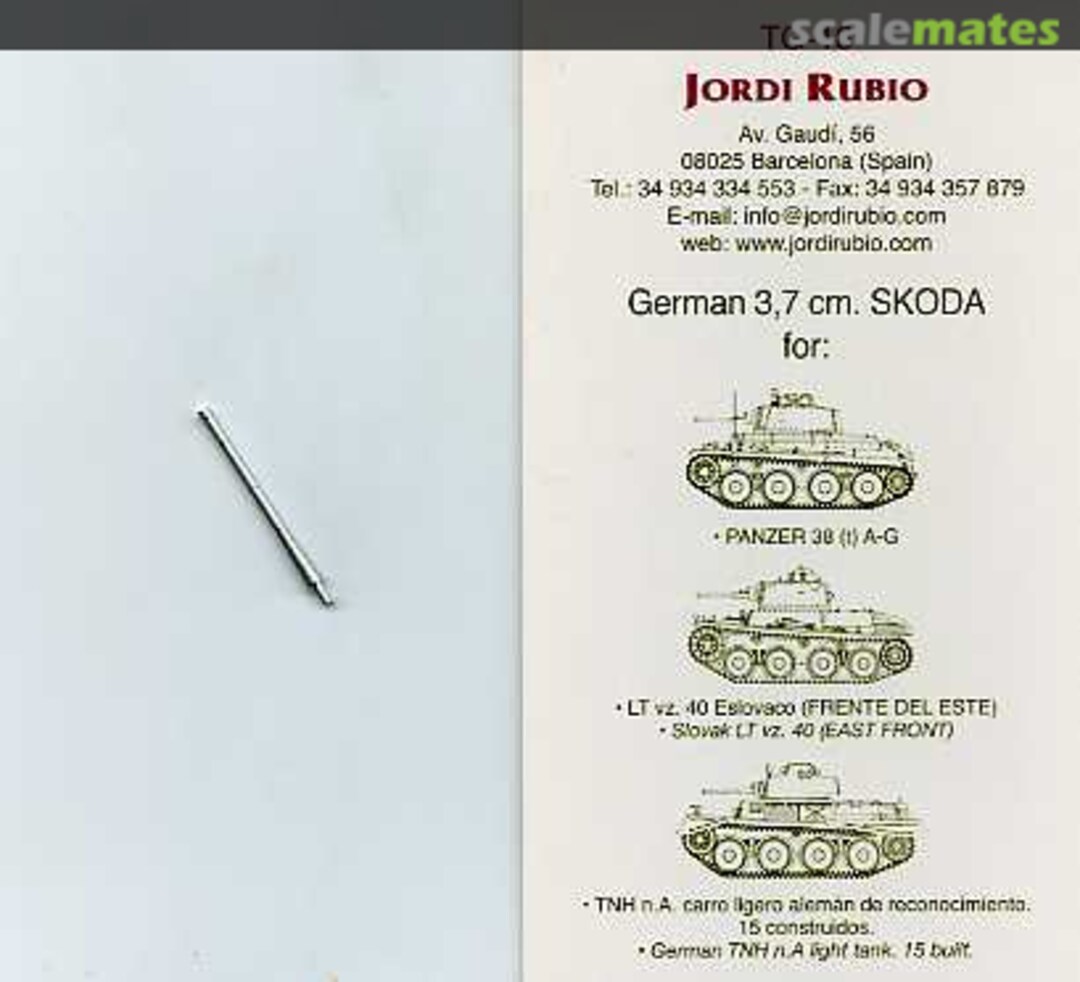 Boxart 3,7cm Skoda Barrel: Panzer 38(t) A-G, LT vz. 40,TNH n.A. TG-16 Jordi Rubio