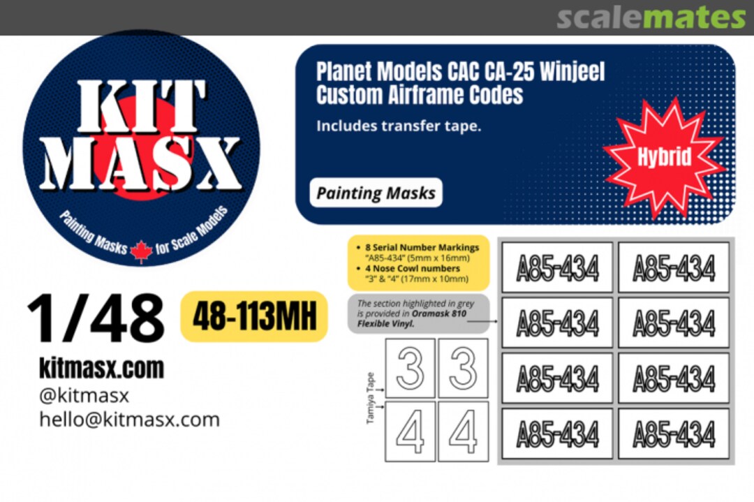 Boxart CAC CA-25 Winjeel Custom Airframe Codes, markings masks 48-113MH Kit Masx Boxart CAC CA-25 Winjeel Custom Airframe Codes, markings masks 48-113MH Kit Masx