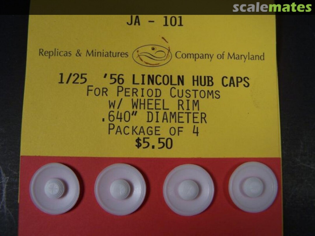 Boxart '56 Lincoln Hub Caps (for period customs) JA-101 Replicas & Miniatures Company of Maryland Boxart '56 Lincoln Hub Caps (for period customs) JA-101 Replicas & Miniatures Company of Maryland
