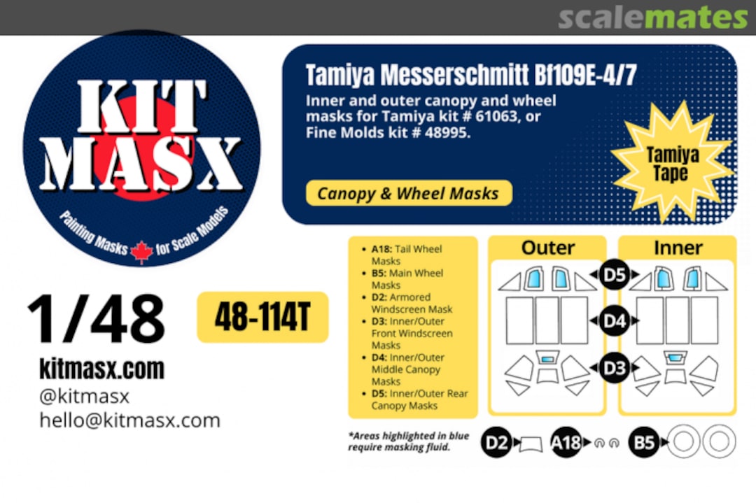 Boxart Messerschmitt Bf 109 E-4/7, canopy & wheel masks 48-114T Kit Masx Boxart Messerschmitt Bf 109 E-4/7, canopy & wheel masks 48-114T Kit Masx