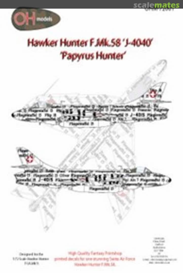 Boxart Hawker Hunter F.Mk.58 'J-4040' 'Papyrus Hunter' OHM-72001 OH Models Boxart Hawker Hunter F.Mk.58 'J-4040' 'Papyrus Hunter' OHM-72001 OH Models