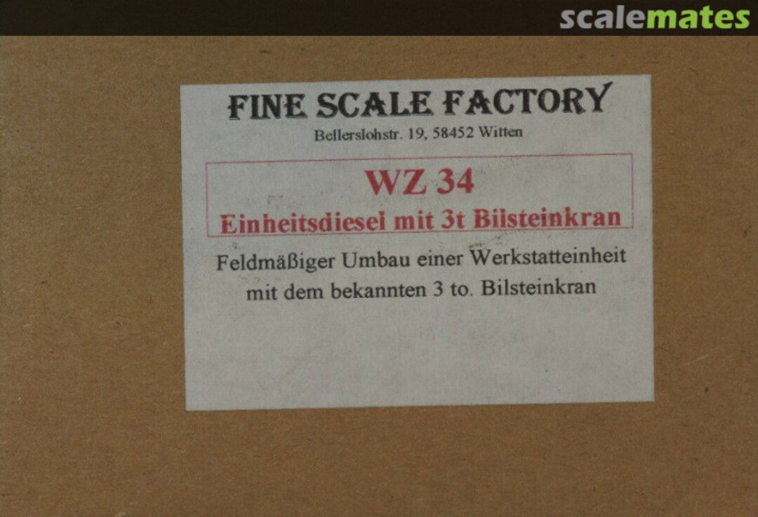 Boxart Einheitsdiesel mit 3t Bilsteinkran WZ 34 Fine Scale Factory Boxart Einheitsdiesel mit 3t Bilsteinkran WZ 34 Fine Scale Factory