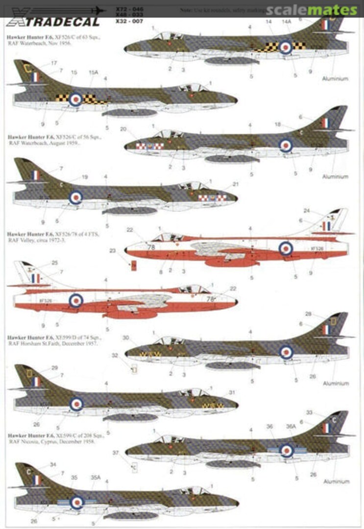 Boxart Hawker Hunter F6 12, 56, 74 and 208 Sqns, 78 Sqn/4FTS, 111 Sqn Black Arrows Leader X32-007 Xtradecal Boxart Hawker Hunter F6 12, 56, 74 and 208 Sqns, 78 Sqn/4FTS, 111 Sqn Black Arrows Leader X32-007 Xtradecal