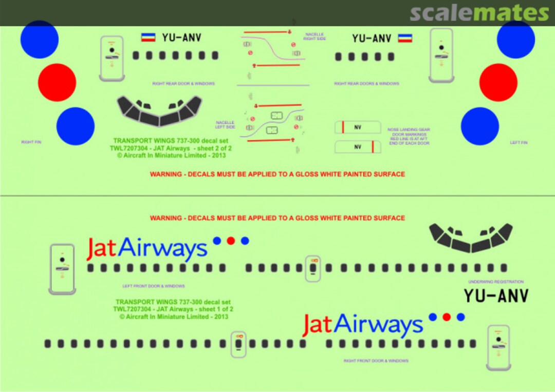Contents Boeing 737-300 decal set - JAT Airways TWL7207304 Aircraft In Miniature Ltd Contents Boeing 737-300 decal set - JAT Airways TWL7207304 Aircraft In Miniature Ltd