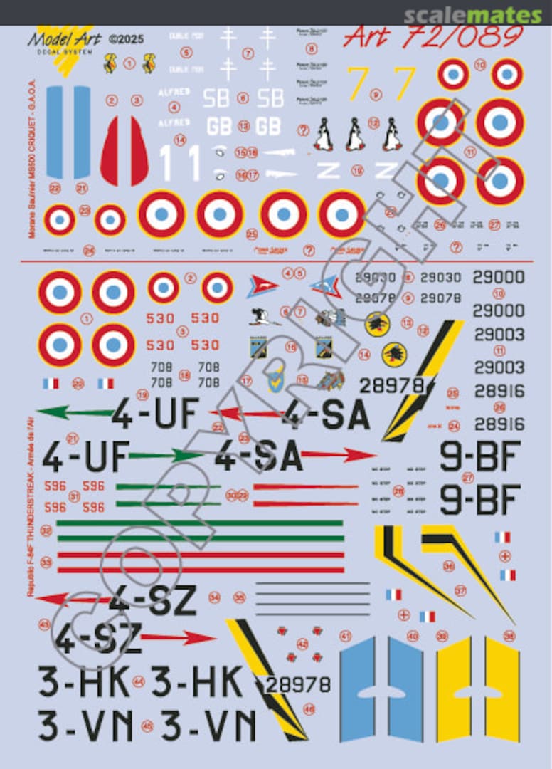 Boxart Morane-Saulnier MS.500 CRIQUET, Republic F-84F THUNDERSTREAK 72/089 Model Art Decal System Boxart Morane-Saulnier MS.500 CRIQUET, Republic F-84F THUNDERSTREAK 72/089 Model Art Decal System