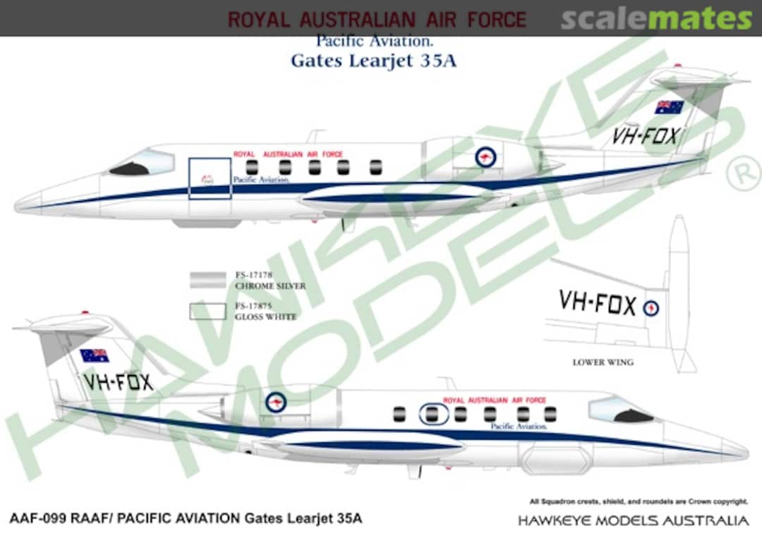 Boxart RAAF - Pacific Aviation, Gates Learjet 35A AAF-099 Hawkeye Models Boxart RAAF - Pacific Aviation, Gates Learjet 35A AAF-099 Hawkeye Models
