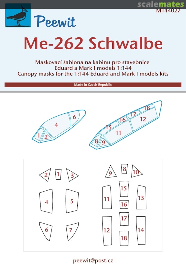 Boxart Canopy Mask: Messerschmitt Me-262 Schwalbe - Eduard M144027 Peewit