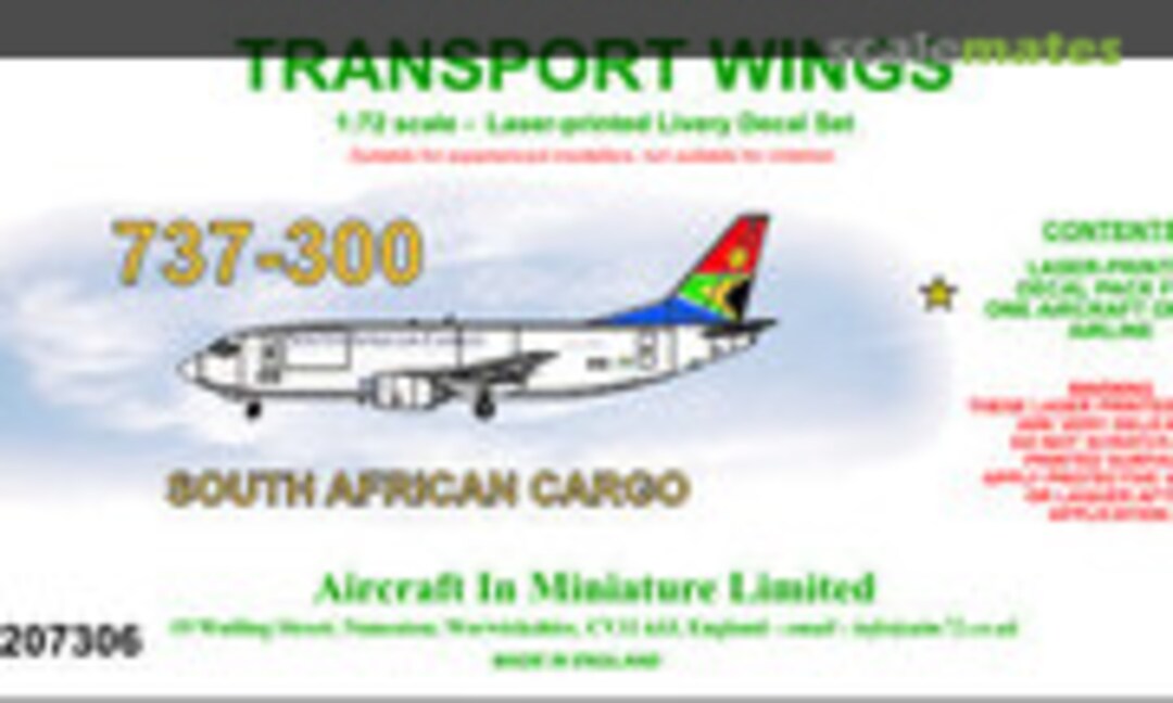 1:72 Boeing 737-300F decal set - South African Cargo. (Aircraft In Miniature Ltd TWL7207306) TWL7207306