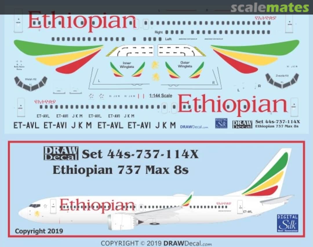 Boxart Ethiopian 737 Max 8s 44-737-114X Draw Decal Boxart Ethiopian 737 Max 8s 44-737-114X Draw Decal