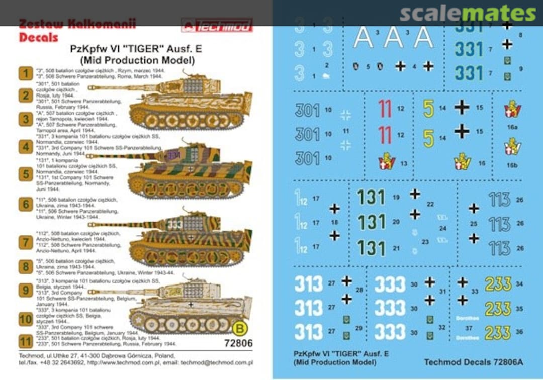 Boxart Pz.Kpfw.VI Tiger Ausf.E (Mid Production Model) 72806 Techmod Boxart Pz.Kpfw.VI Tiger Ausf.E (Mid Production Model) 72806 Techmod