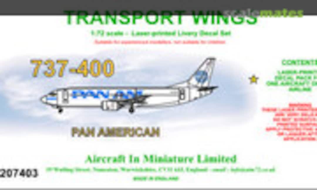 1:72 Boeing 737-400 decal set - Pan Am. (Aircraft In Miniature Ltd TWL7207403) TWL7207403