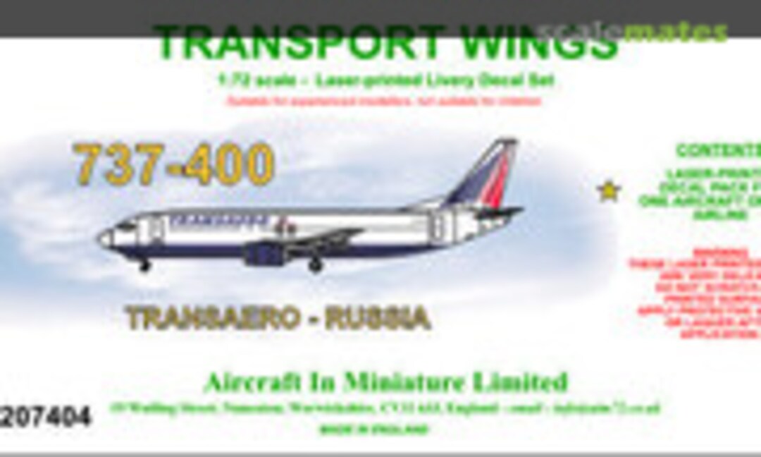 1:72 Boeing 737-400 decal set Transaero - Russia (Aircraft In Miniature Ltd TWL7207404) TWL7207404