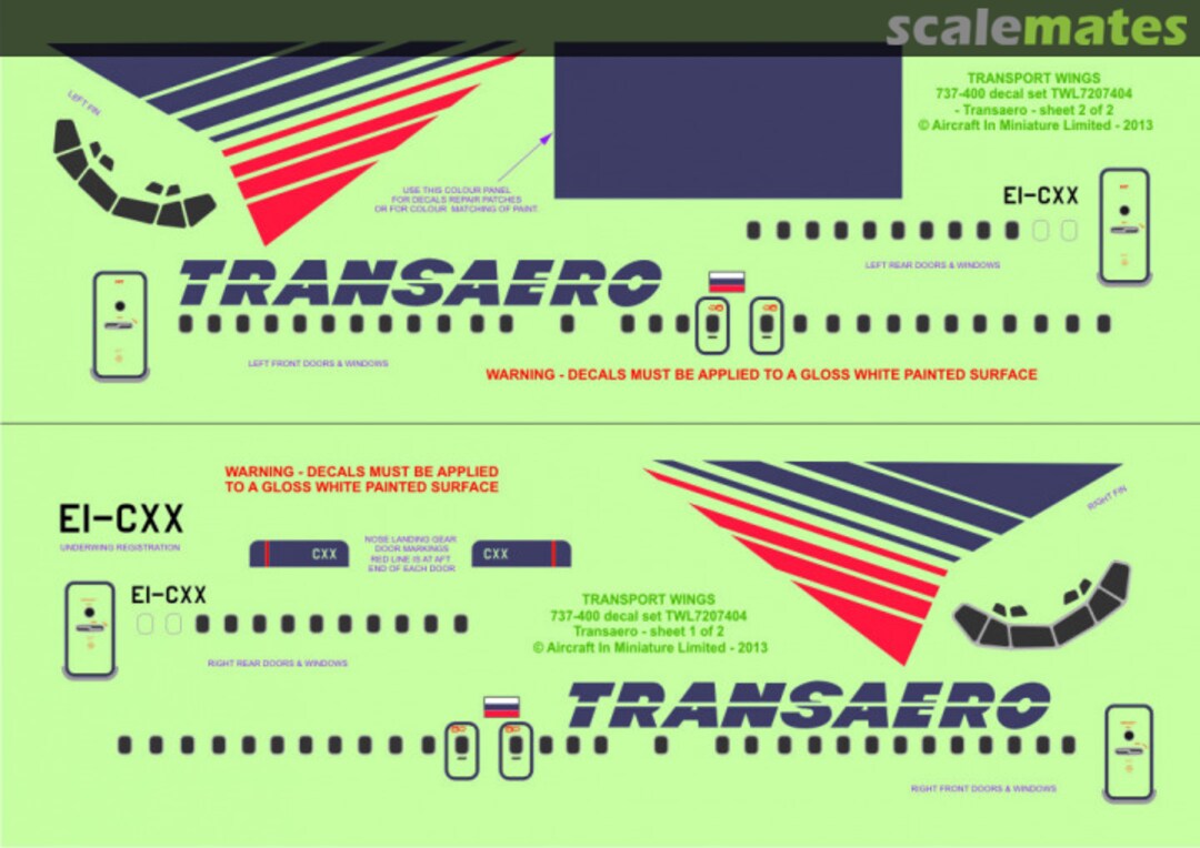 Contents Boeing 737-400 decal set Transaero - Russia TWL7207404 Aircraft In Miniature Ltd Contents Boeing 737-400 decal set Transaero - Russia TWL7207404 Aircraft In Miniature Ltd