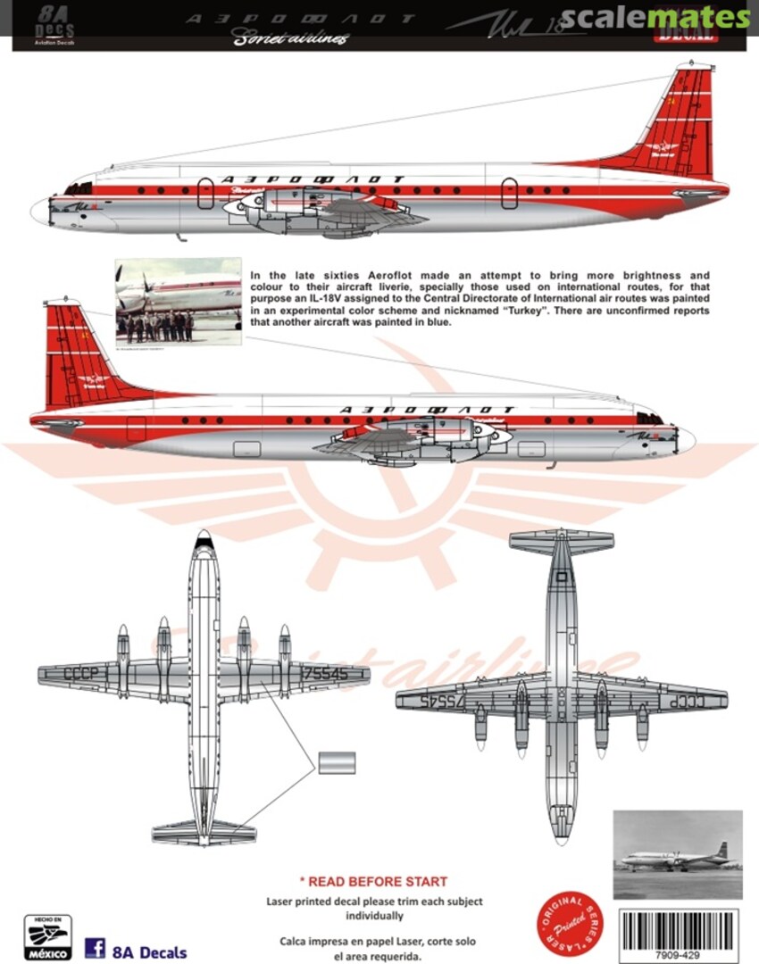 Boxart AEROFLOT SOVIET AIRLINES IL-18 (Red Version) 7909-429-144-R 8aDecs