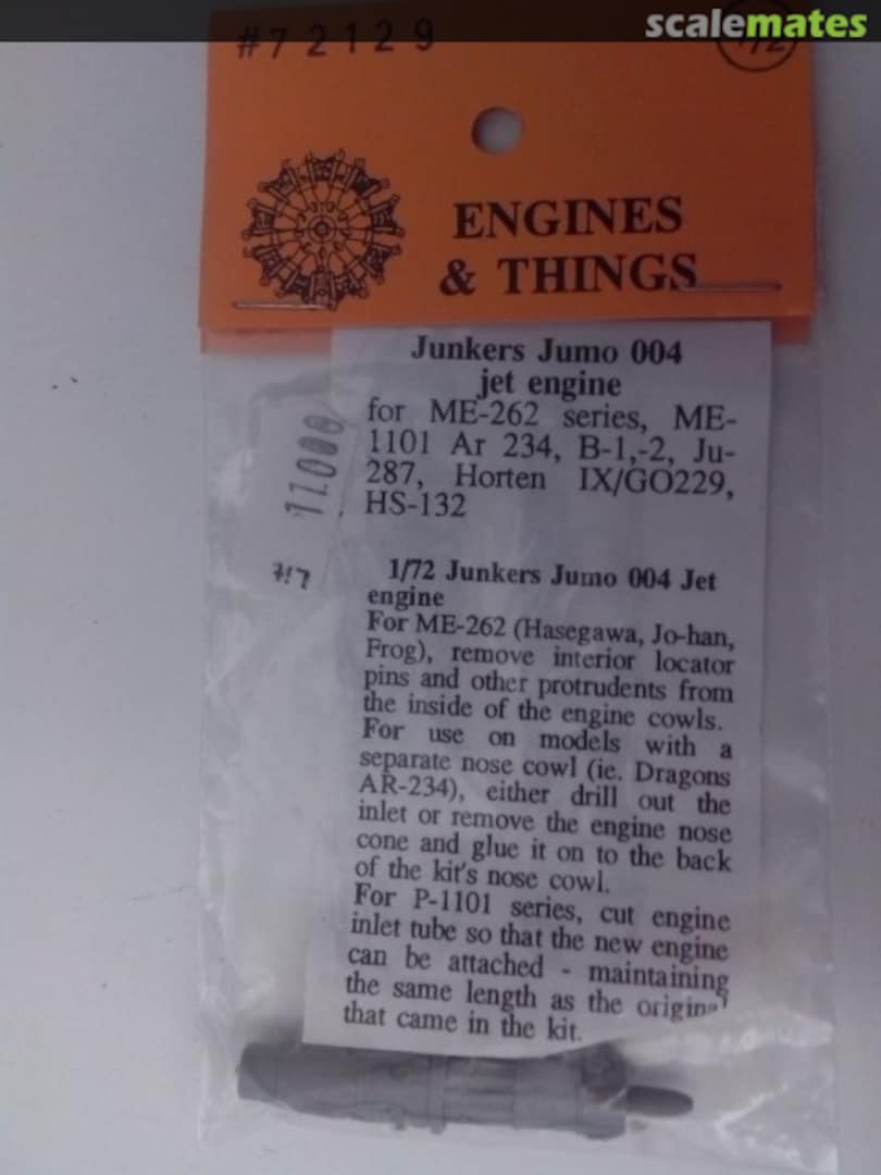 Boxart Junkers Jumo 004 jet engine 72129 Engines & Things Boxart Junkers Jumo 004 jet engine 72129 Engines & Things