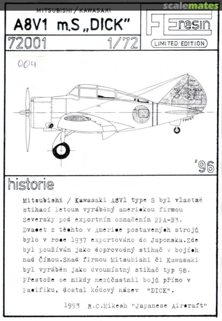 Boxart Mitsubishi/Kawasaki A8V1 m.S "Dick" 72001 FE Resin Models Boxart Mitsubishi/Kawasaki A8V1 m.S "Dick" 72001 FE Resin Models
