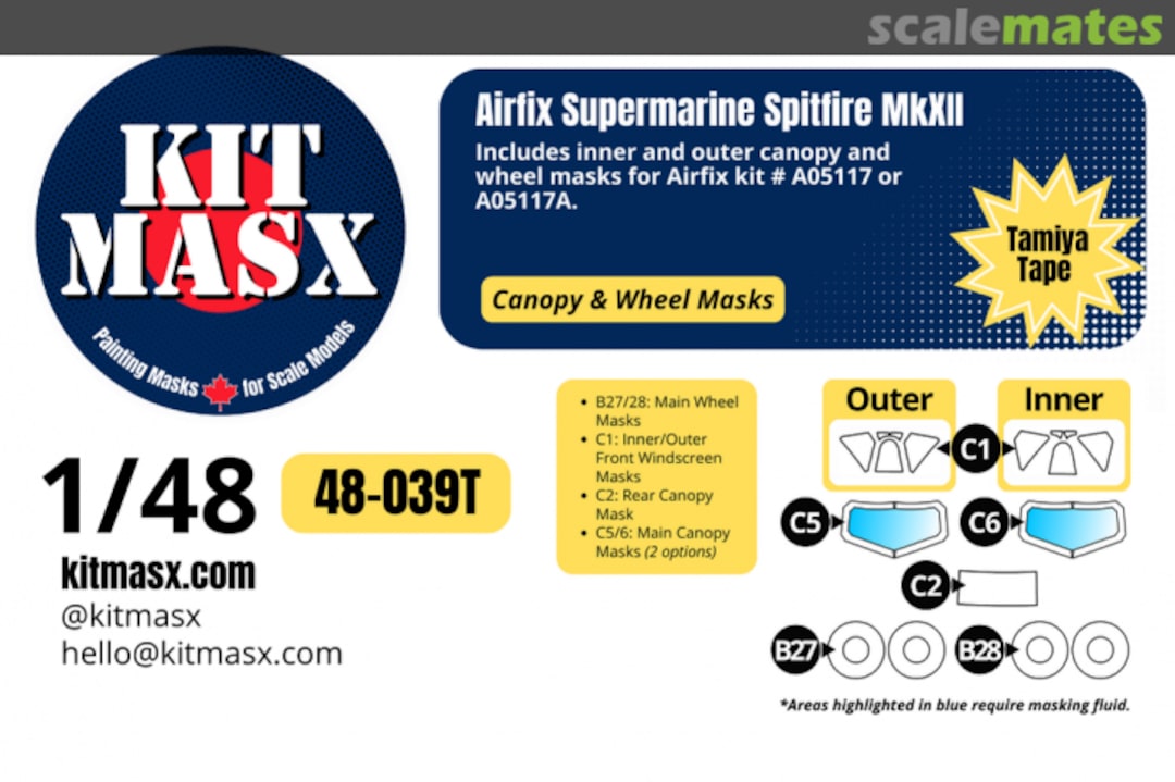 Boxart Supermarine Spitfire Mk.XII, canopy & wheel masks 48-039T Kit Masx Boxart Supermarine Spitfire Mk.XII, canopy & wheel masks 48-039T Kit Masx