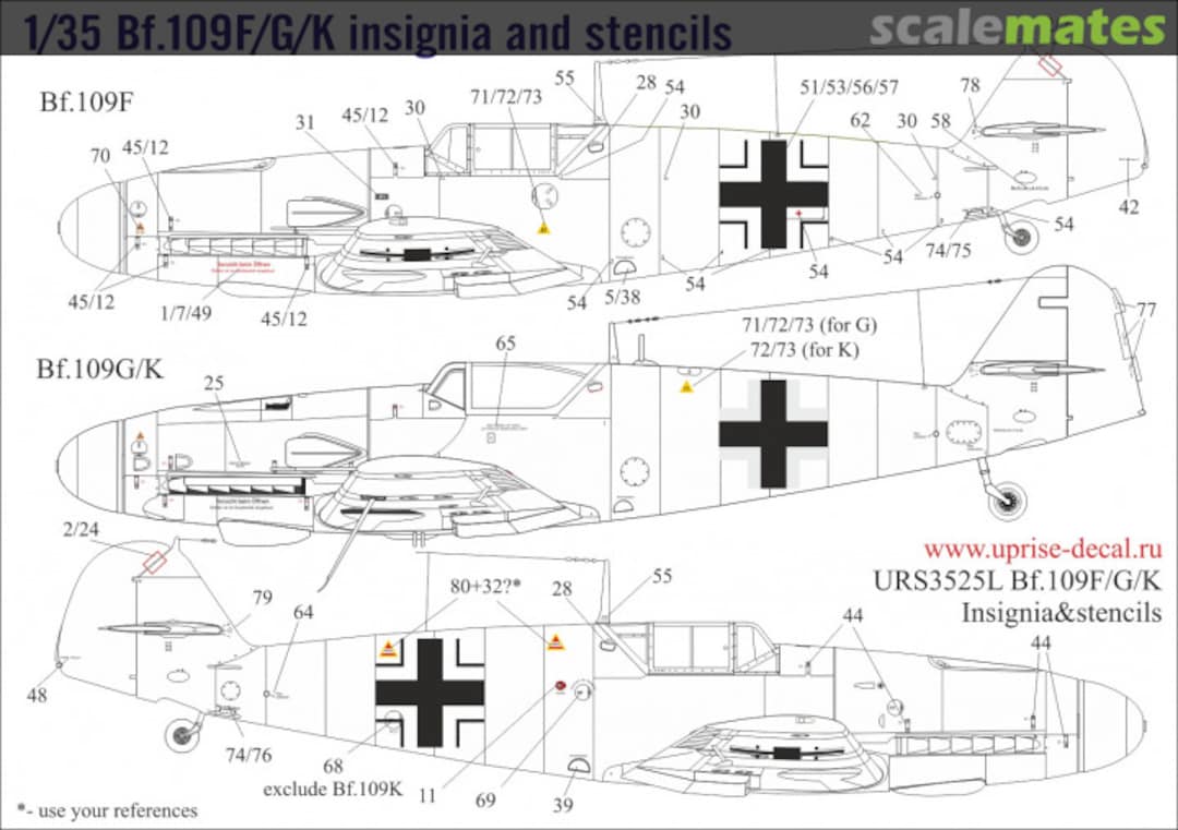 Boxart Messerschmitt Bf 109F/G/K insignia and stencils URS3525L UpRise Decal Boxart Messerschmitt Bf 109F/G/K insignia and stencils URS3525L UpRise Decal