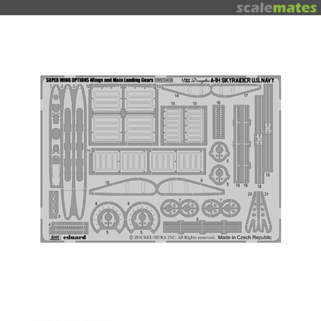 Boxart A-1H Skyraider PE Wings/Main Landing Gear Detail Set SWS03-M06 Zoukei-Mura