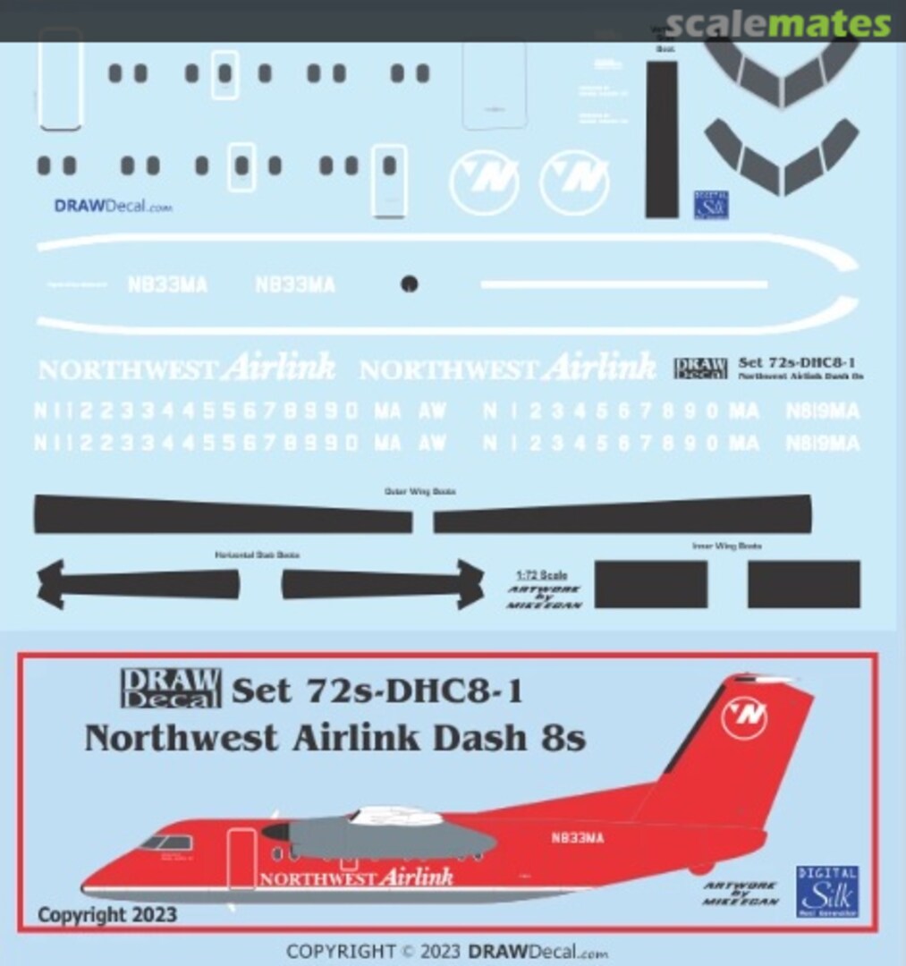 Boxart Northwest Airlink Dash 8s 72-DHC8-1 Draw Decal