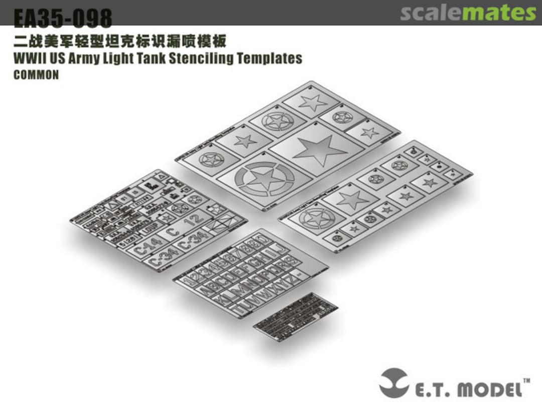 Boxart WWII US Army Light Tank Stenciling Templates - Lackierschablone - EA35-098 E.T. Model Boxart WWII US Army Light Tank Stenciling Templates - Lackierschablone - EA35-098 E.T. Model