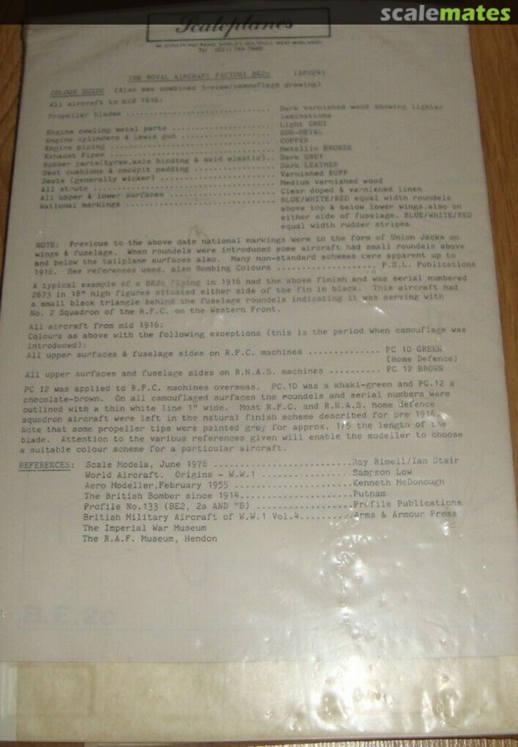 Boxart Royal Aircraft Factory BE2c SP024 ScalePlanes Boxart Royal Aircraft Factory BE2c SP024 ScalePlanes