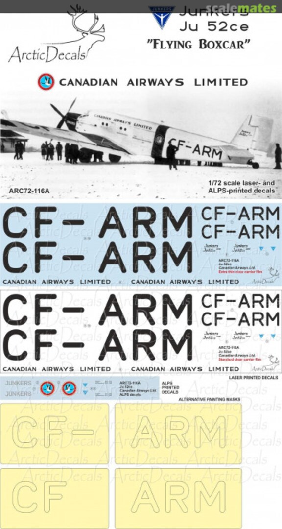 Boxart Junkers Ju-52ce "Flying Boxcar" ARC72-116A Arctic Decals Boxart Junkers Ju-52ce "Flying Boxcar" ARC72-116A Arctic Decals