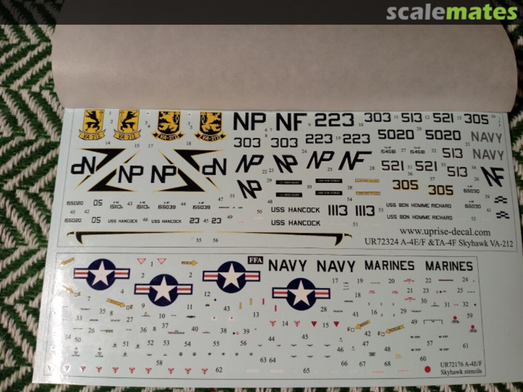 Contents A-4E/F & TA-4F Skyhawk VA-212 with stencils. UR72324 UpRise Decal Contents A-4E/F & TA-4F Skyhawk VA-212 with stencils. UR72324 UpRise Decal