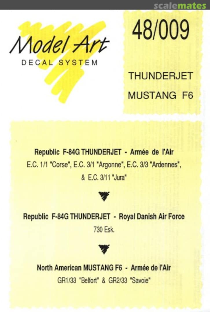 Boxart Republic F-84G & Mustang F-6 48/009 Model Art Decal System Boxart Republic F-84G & Mustang F-6 48/009 Model Art Decal System