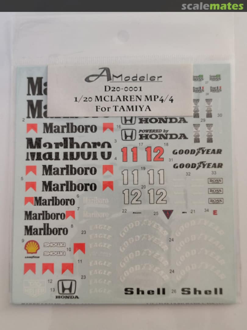 Boxart McLaren MP4/4 tobacco decals D20-0001 A Modeler Boxart McLaren MP4/4 tobacco decals D20-0001 A Modeler