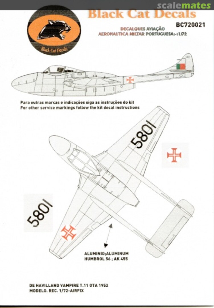 Boxart De Havilland Vampire T.11 BC720021 Black Cat Decals Boxart De Havilland Vampire T.11 BC720021 Black Cat Decals