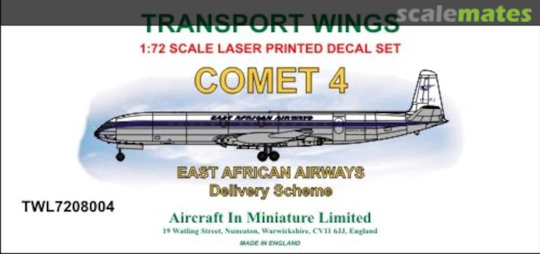 Boxart de Havilland Comet 4 decal set 'East African Airways (delivery scheme). TWL7208004 Aircraft In Miniature Ltd Boxart de Havilland Comet 4 decal set 'East African Airways (delivery scheme). TWL7208004 Aircraft In Miniature Ltd