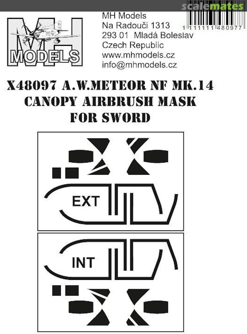Boxart A.W. Meteor NF Mk.14 Canopy Airbrush Mask X48097 MH Models Boxart A.W. Meteor NF Mk.14 Canopy Airbrush Mask X48097 MH Models
