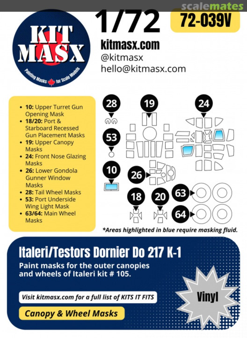 Boxart Dornier Do 217 K-1 Canopy & Wheel Paint Masks 72-039V Kit Masx