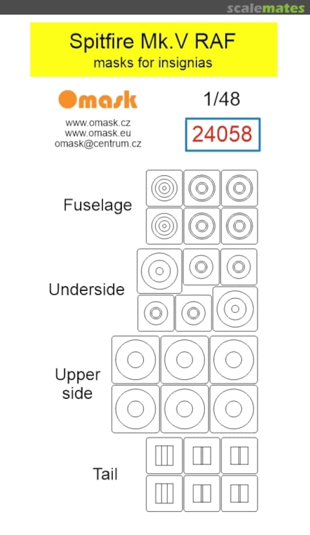 Boxart Supermarine Spitfire Mk.V - RAF Masks for Insignias 24058 Omask Boxart Supermarine Spitfire Mk.V - RAF Masks for Insignias 24058 Omask